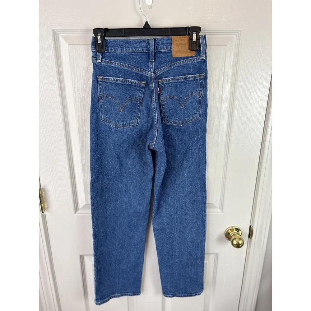 Levi Ribcage Straight Ankle Jeans Medium Wash Big E Womens Size 25 - 276 - Picture 4 of 7